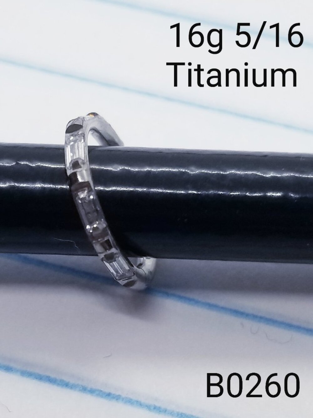 16g Titanium Baguette CZ 5/16 Hinged Hoop Seamless Ring B0260